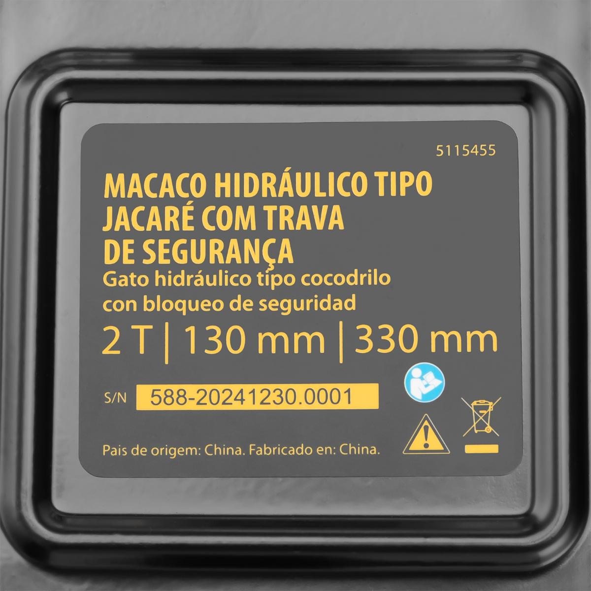 Macaco Hidráulico Jacaré 2 Toneladas 130-330mm Com Trava Denzel 5115455 - Guimepa