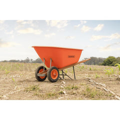 Carrinho de Mão Tramontina Caçamba Plástica Extrafunda 200L Braço Madeira Rodas Maciças Laranja