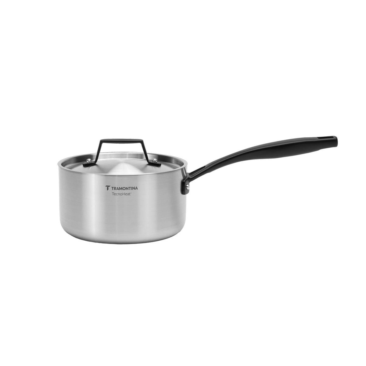 Panela Tramontina Grano Black Aço Inox Corpo Triplo 16 cm 1,7 L com Tampa e Cabo