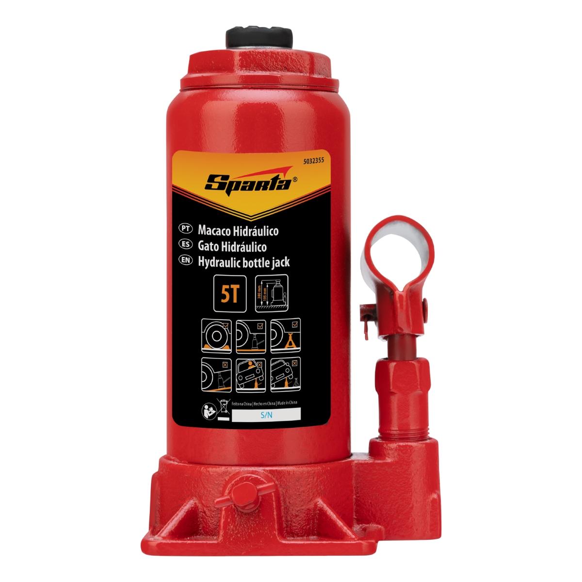 Macaco Hidráulico Garrafa 5T Elevação 195-380mm Sparta 5032355 Aço Resistente - Guimepa