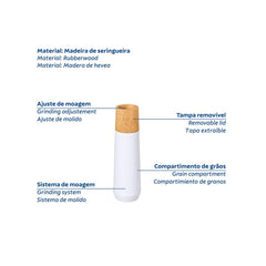 Moedor De Sal E Pimenta 12,7 Cm Tramontina Realce Madeira Seringueira Branco