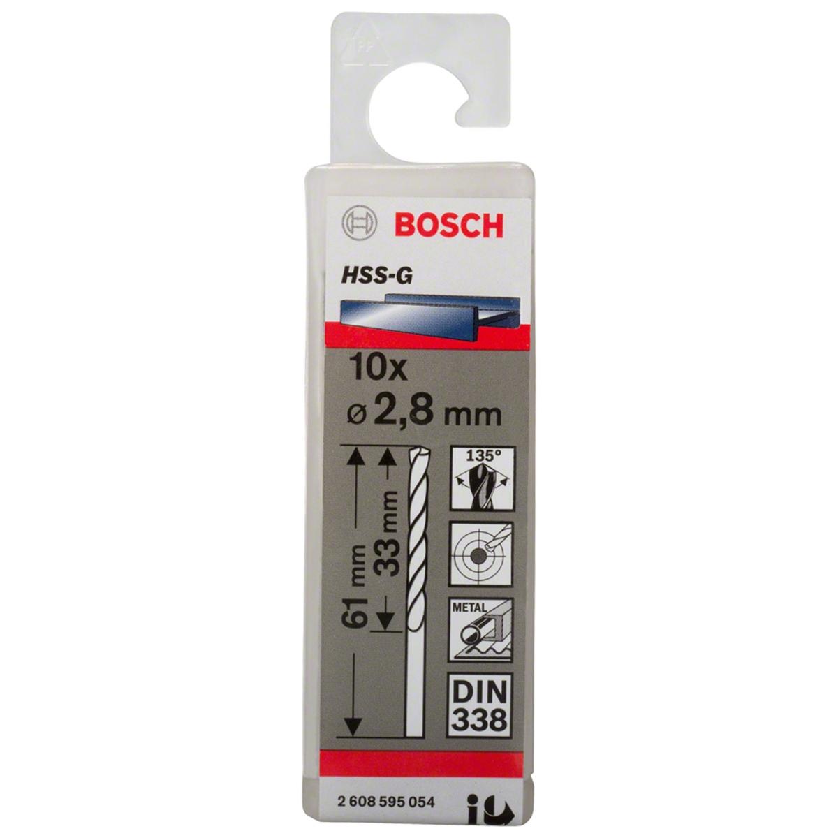 Broca Para Metal Bosch Aço Rápido Hss-G 2,8mm 10 Peças