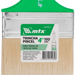 Trincha 4'', Multiuso Cerdas Sintéticas Cabo Plástico MTX Acabamento Impecável