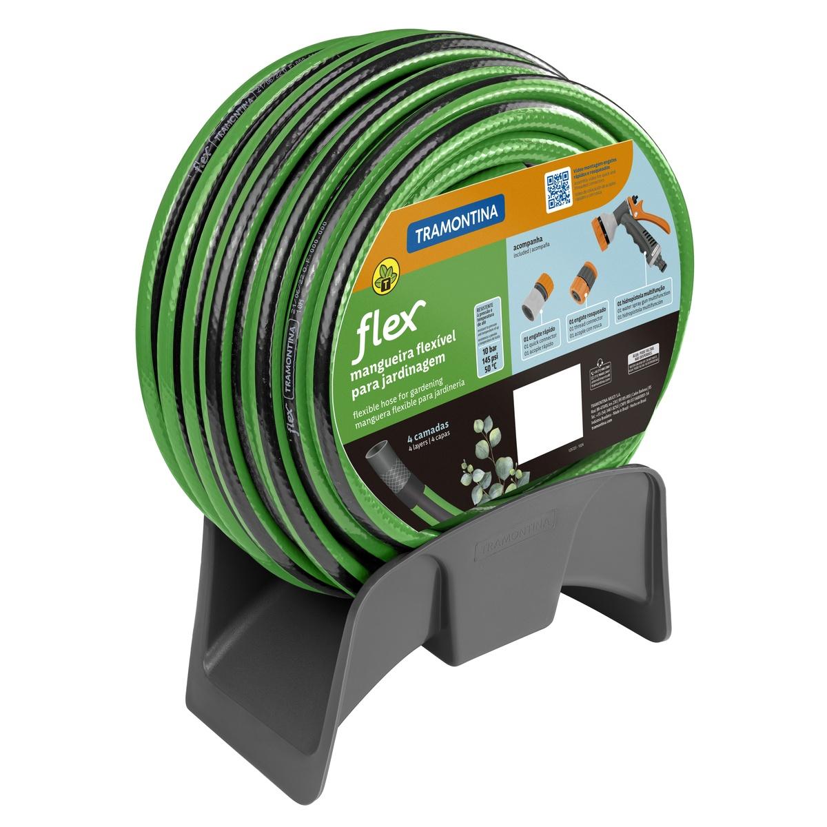 Mangueira Flex Jardim Tramontina 15m 10 Bar 50°C Completa com Engates e Hidropistola