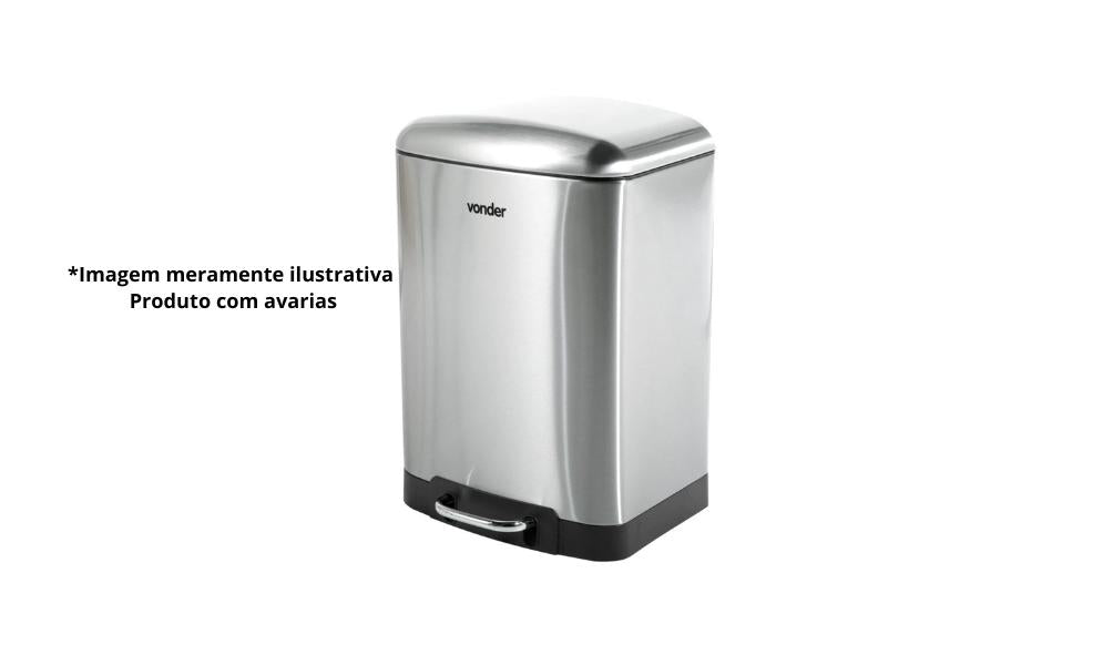 Lixeira Retangular com Amassados 12 Litros Inox Cinza Outlet