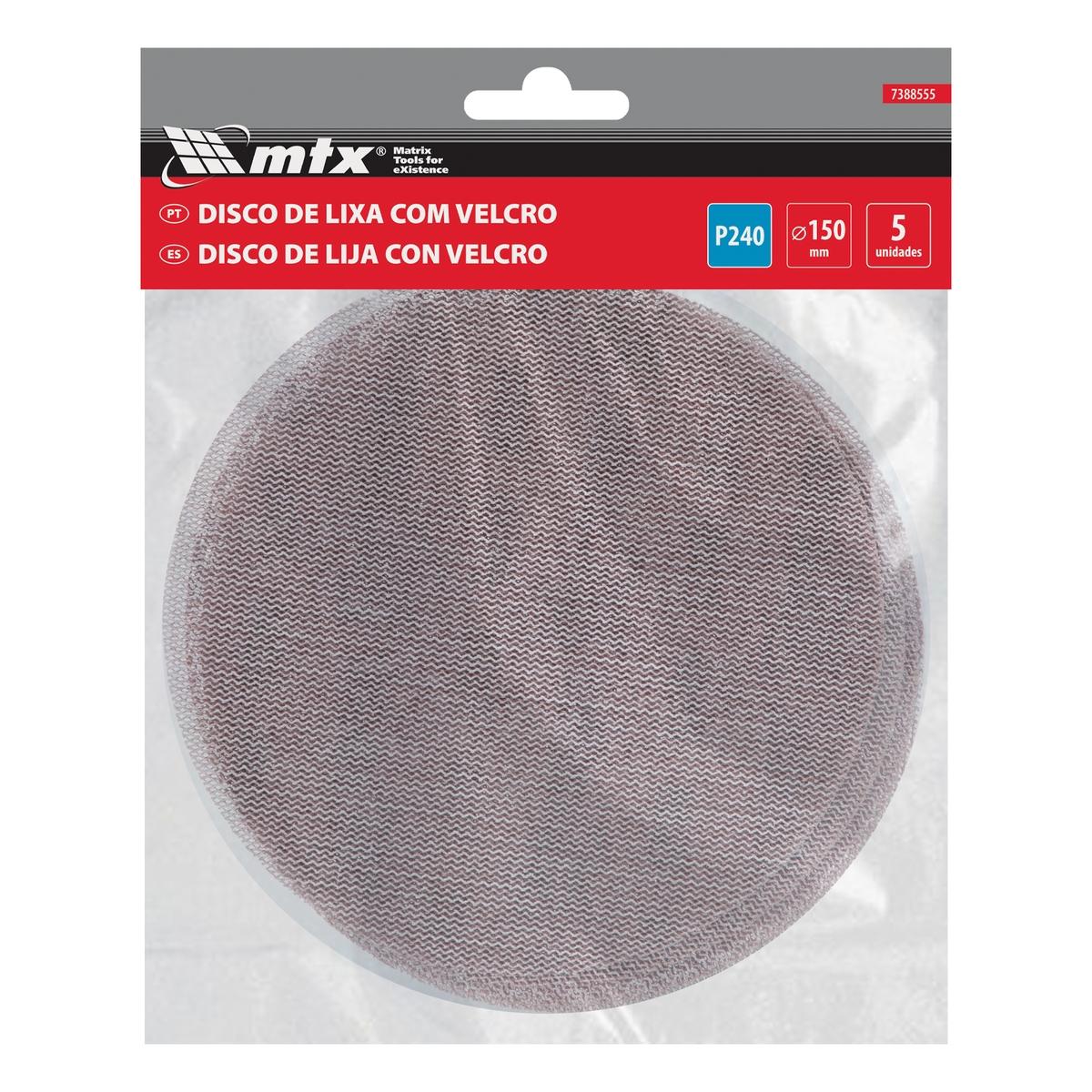 Disco De Lixa Telado Com Velcro Para Parede E Teto Grão 240 150mm 5 Unidades Mtx