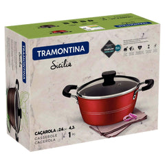 Caçarola Tramontina Sicília Alumínio Antiaderente Starflon 24 cm 4,3 L Vermelha Espessura 3,0 mm