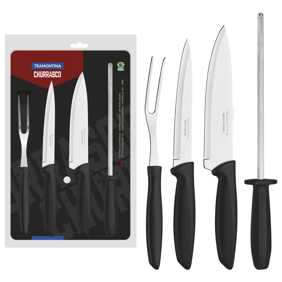 Kit Para Churrasco Tramontina Plenus 4 Peças Aço Inox E Polipropileno Preto