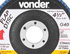 Flap disc 4.1/2" g40 costado fibra cônico inox Vonder