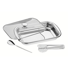 Kit Para Assar E Servir Tramontina Cosmos Em Aço Inox 3 Peças Com Tampa De Vidro E Acabamento Fosco