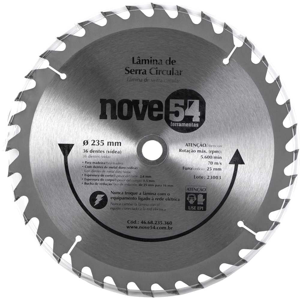 Lâmina de serra circular vídea 235mm 36 dentes Nove54