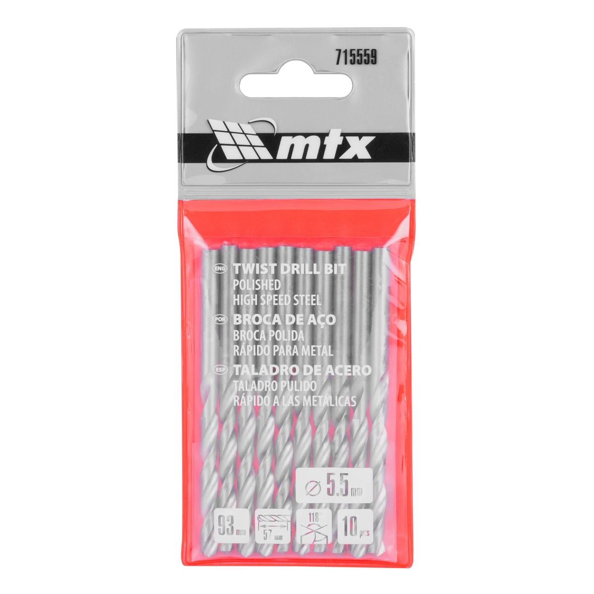 Broca Metal Aço Rápido Polida 5,5mm 10 Unidades HSS 118 Graus 62-65HRC