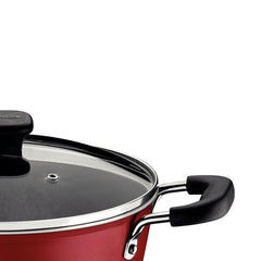 Caldeirão Tramontina Sicília Alumínio 24 Cm 5,7 L Vermelho Com Tampa De Vidro Starflon Excellent