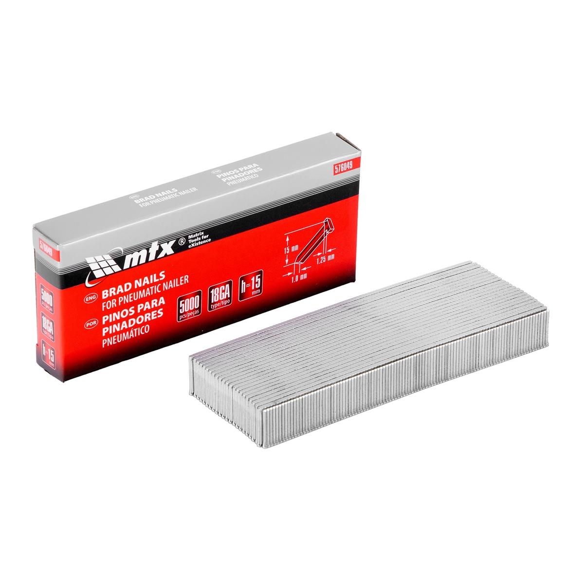 Pinos Para Pinador Pneumático 15mm 1,25mm 1mm 5000 Pçs Aço Niquelado MTX 18GA 576049