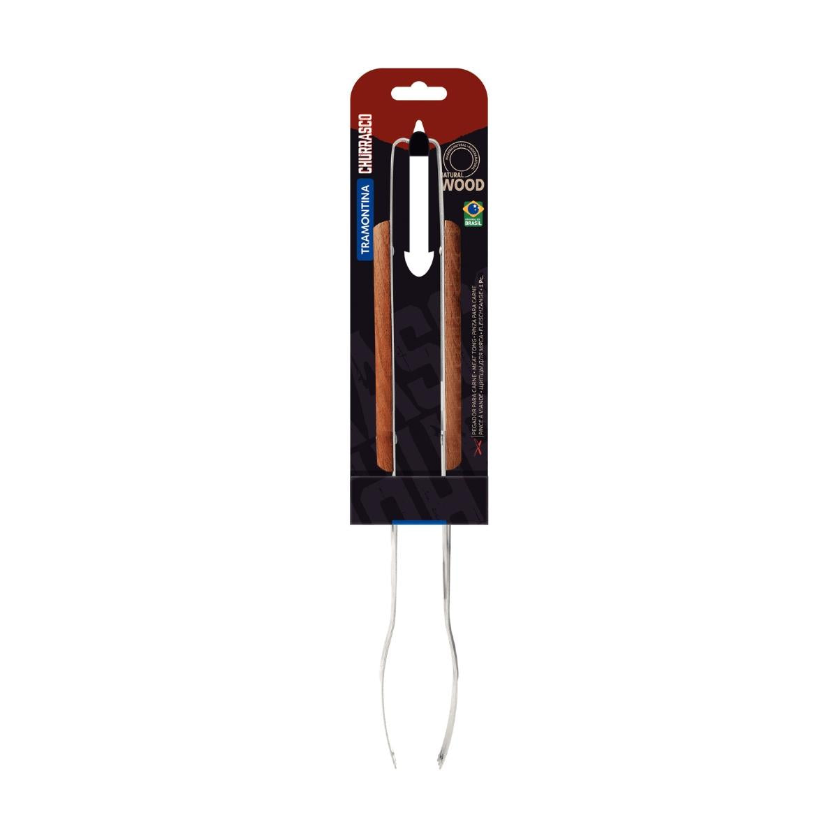 Pegador Para Carne Churrasco Tramontina Aço Inox E Cabo De Madeira 47 cm Profissional Resistente