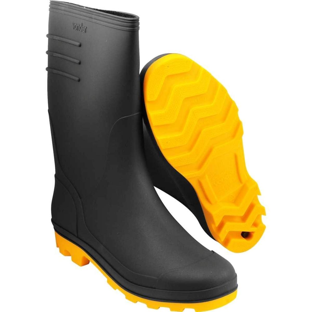 Bota pvc 40 cano médio c/ forro preta/amarela ca36103Plus