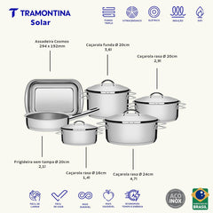 Jogo De Panelas Tramontina Solar Aço Inox Fundo Triplo 6 Peças Indução