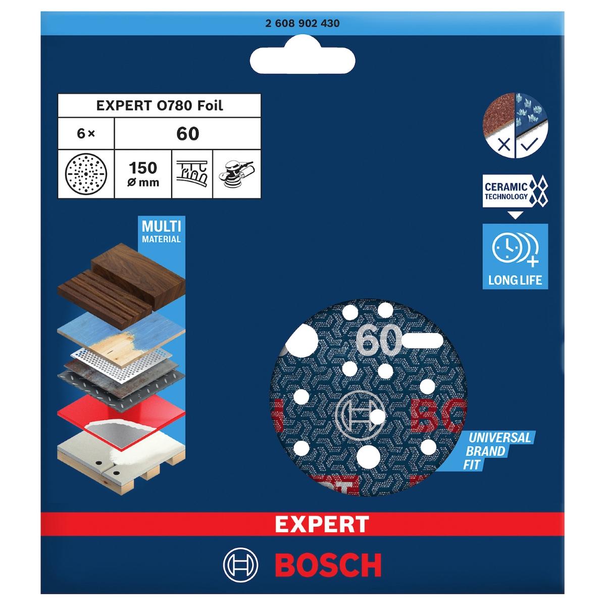 Jogo De Disco De Lixa Bosch Expert O780 150mm G60 C/ 6 Un