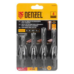 Jogo de Brocas Escareadoras Madeira 3-5mm 4 Peças Denzel