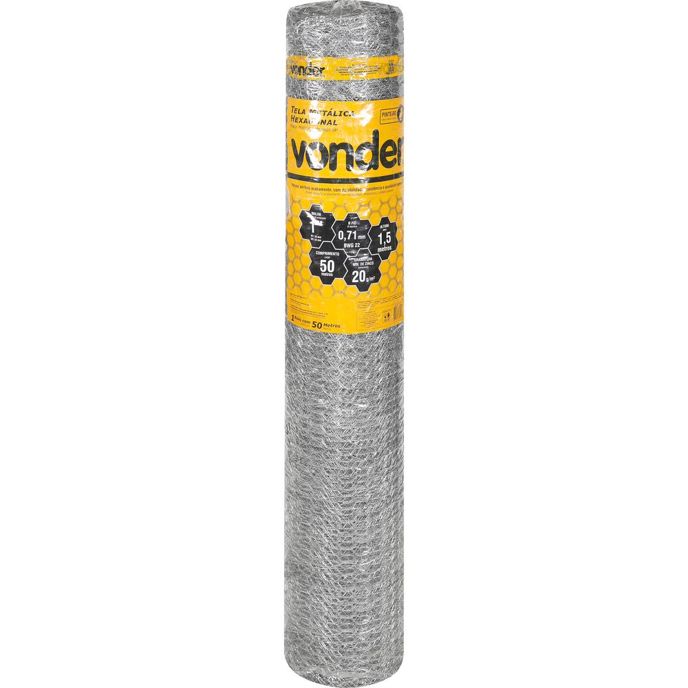 Tela Metálica Pinteiro Hex Malha 1'' BWG22 1,5m 50m Vonder