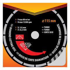 Disco de Corte Diamantado Turbo 115 X 22,2mm Sparta 7311755 Corte a Seco Profissional