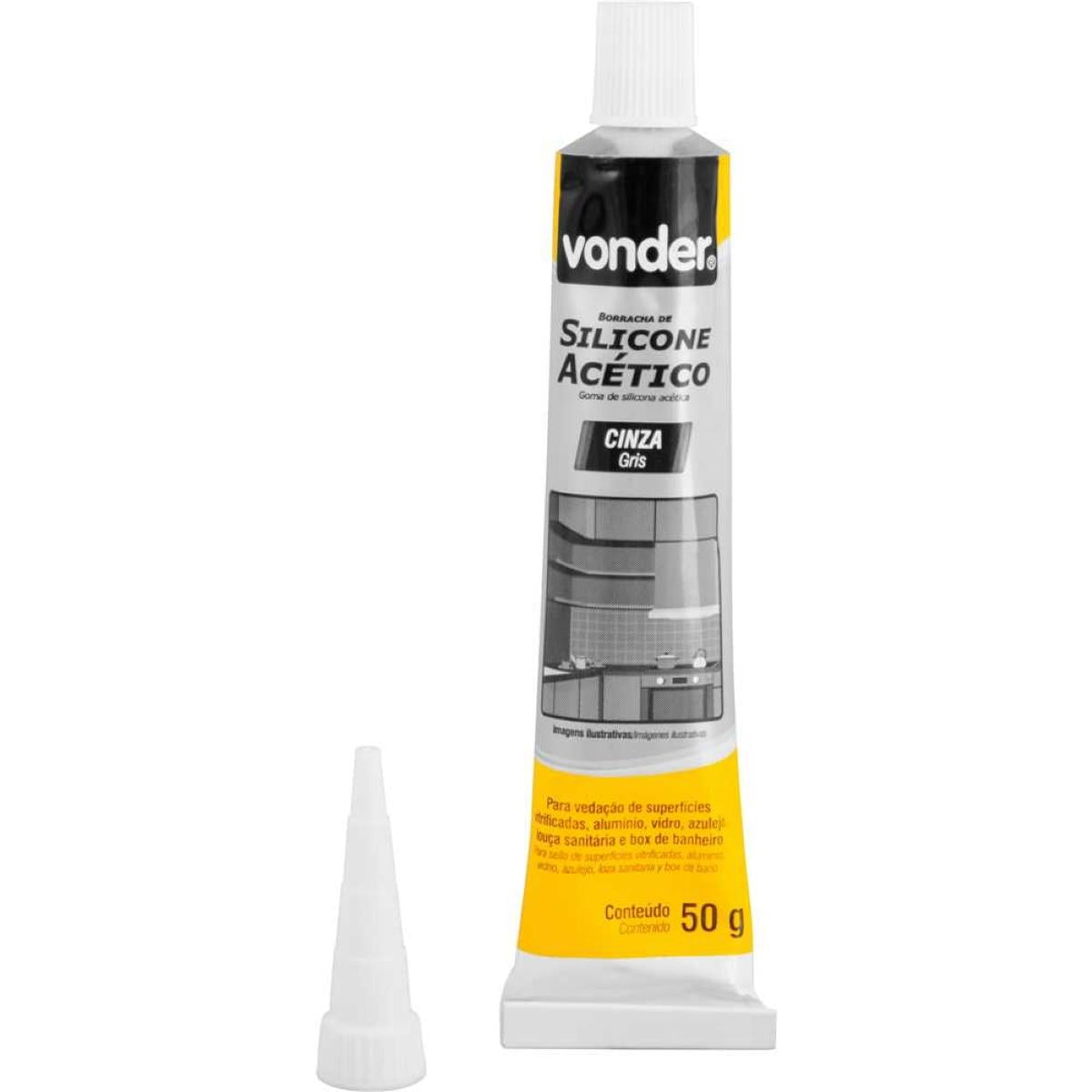 Borracha Silicone Cinza 50G Acético Blister Vonder