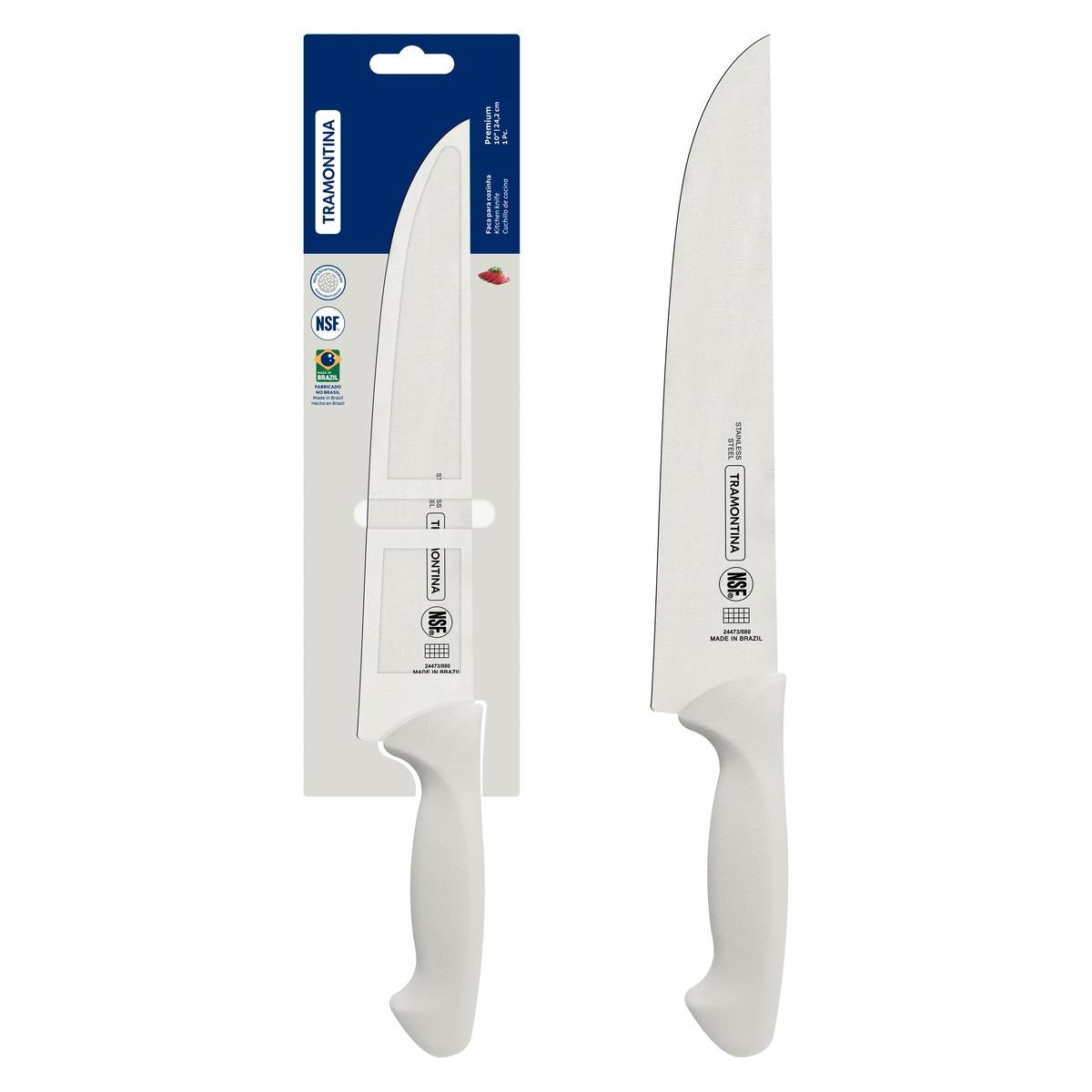 Faca De Cozinha Tramontina Premium 25 Cm Aço Inox Cabo Polipropileno Branco Profissional Nsf