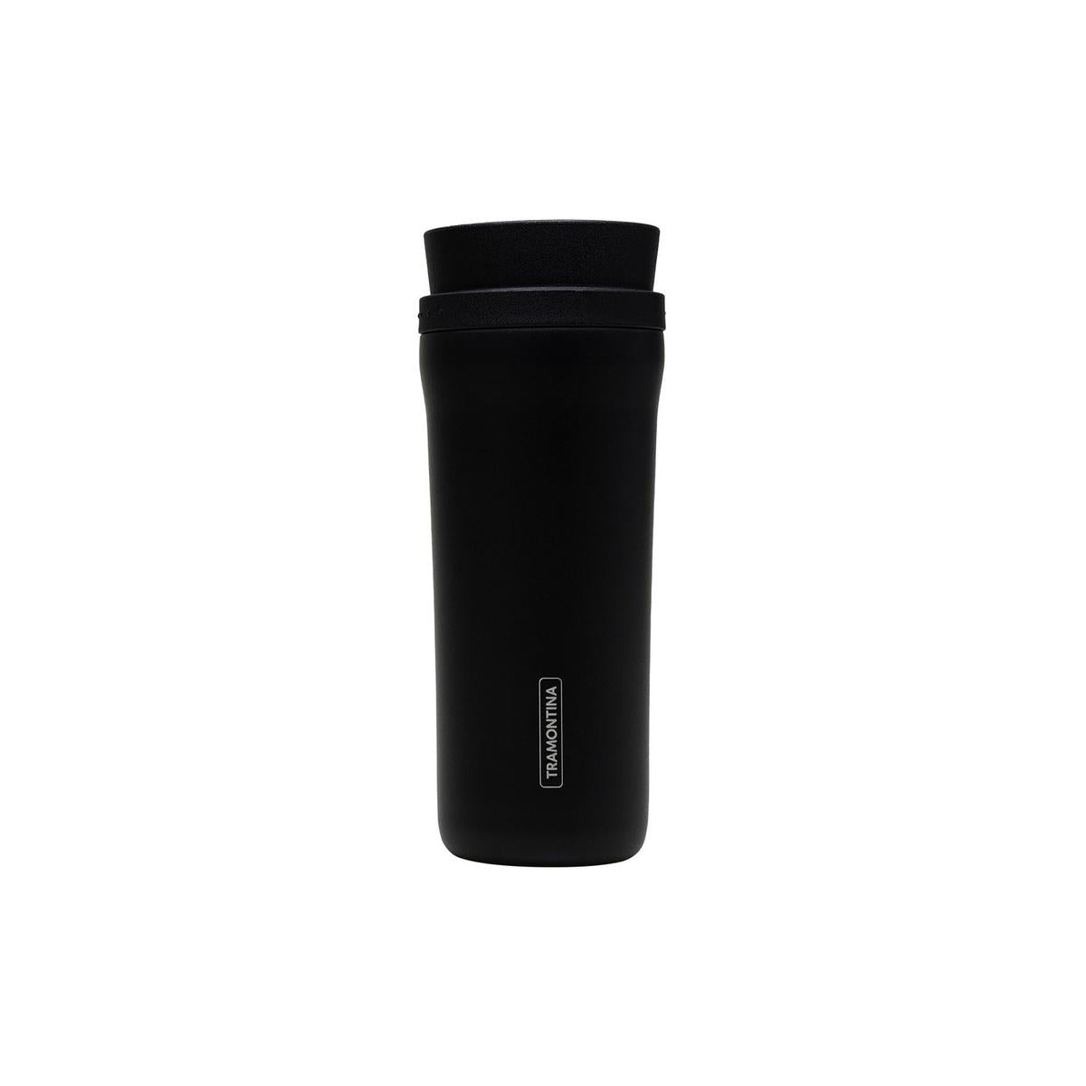 Copo Térmico Tramontina 460 ml Preto Em Aço Inox Bocal 360° Parede Dupla