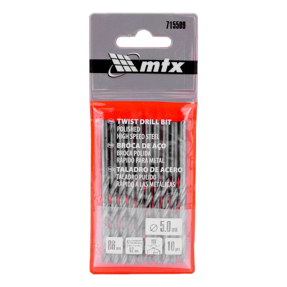 Broca De Aço Rápido Para Metal 5mm Polida 10pçs HSS 62-65 HRC 118° Mtx