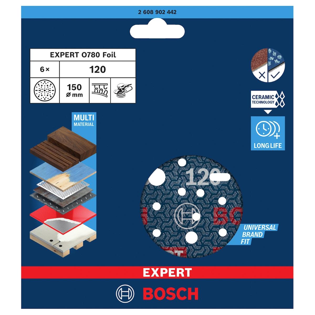 Jogo De Disco De Lixa Bosch Expert O780 150mm G120 C/ 6 Un