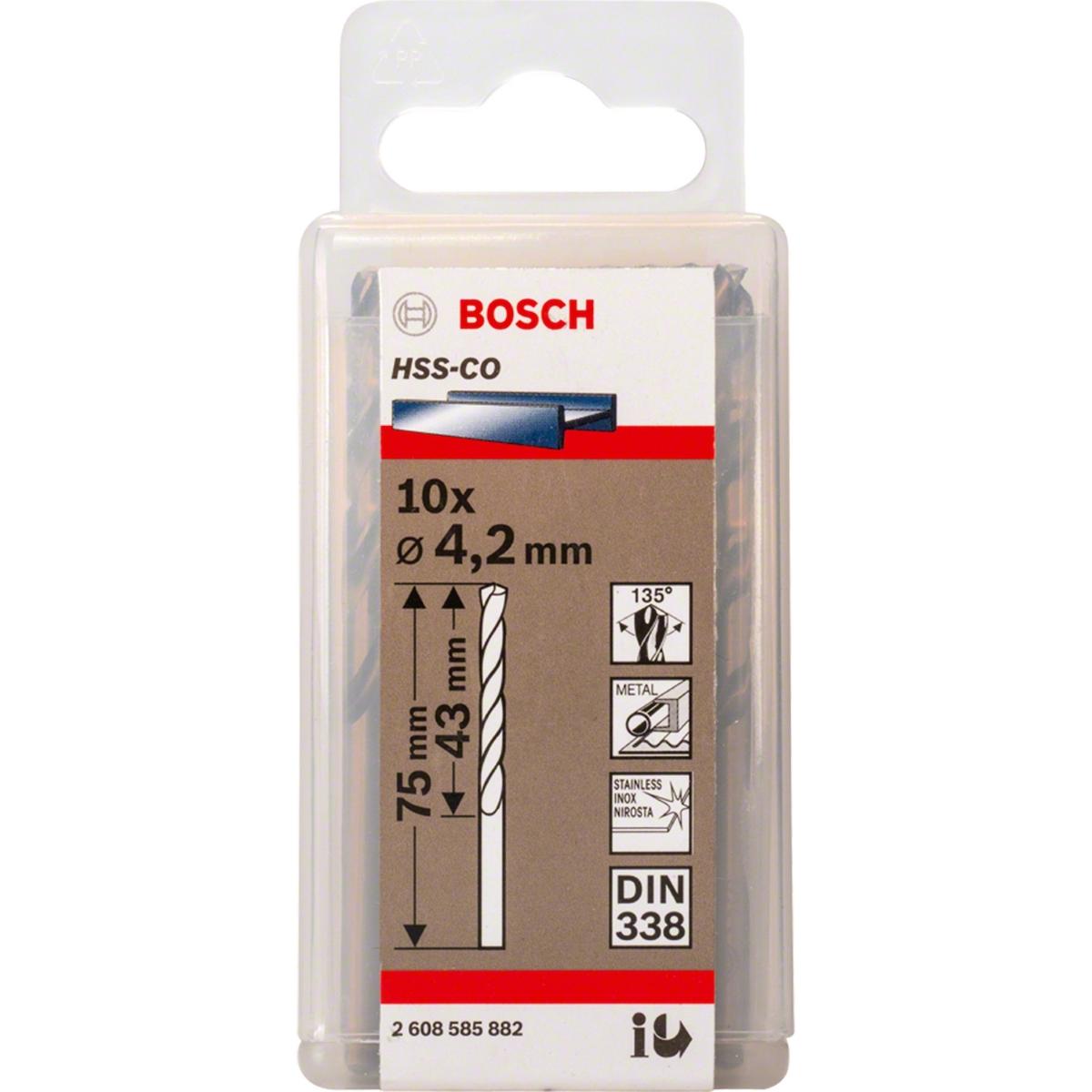 Broca Para Metal Bosch Hss-Co Aço Rápido 4,2mm 10 Peças