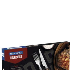 Jogo De Talheres Para Churrasco Tramontina 12 Peças Aço Inox E Cabo Polywood Castanho Resistente