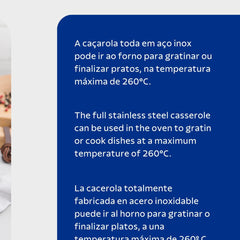 Caçarola Tramontina Professional Rasa Aço Inox Fundo Triplo 30 cm 8,9 L Tampa Plana Indução Forno
