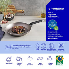 Frigideira Tramontina Milazzo 28 Cm 2,8 Mm Alumínio Antiaderente Starflon Max Amêndoa