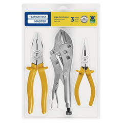 Kit 10'' Alicate Pressão 8'' Universal 6'' Bico Meia Cana 3 Peças Tramontina MASTER