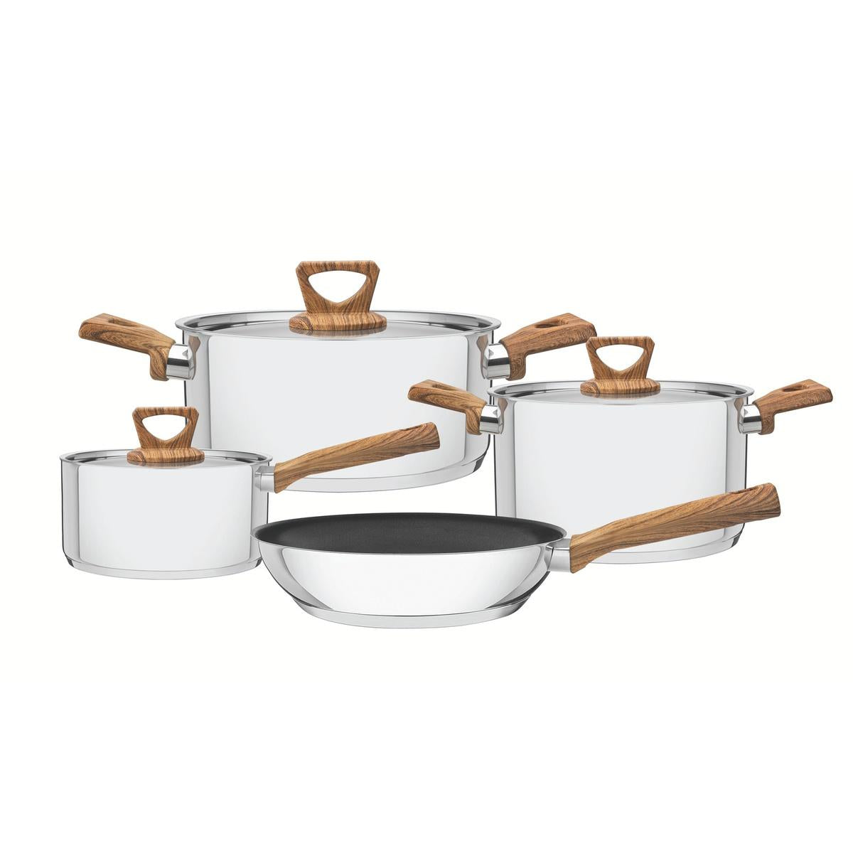 Jogo De Panelas Tramontina Brava Antiaderente Aço Inox Fundo Triplo 4 Peças Efeito Amadeirado
