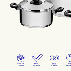 Jogo De Panelas 3 Peças Tramontina Solar Baquelite Aço Inox Fundo Triplo Indução