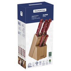 Jogo De Facas Tramontina Polywood 6 Peças Aço Inox Cabo Castanho Com Suporte