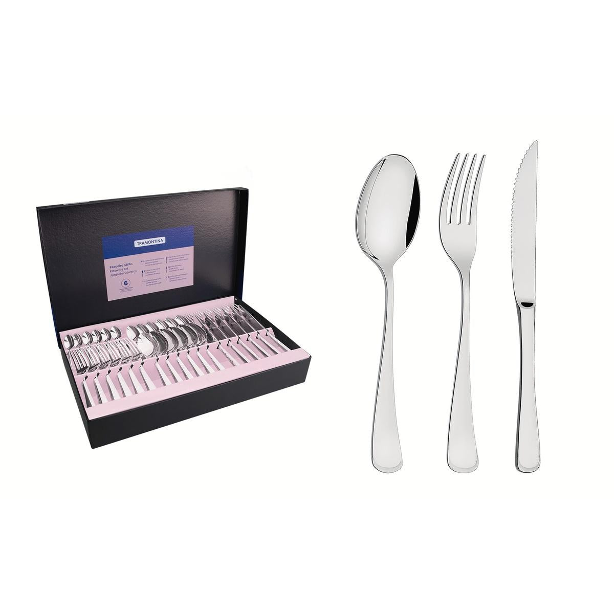 Faqueiro Aço Inox 36 Peças Facas 6mm Mônaco Alto Brilho Tramontina
