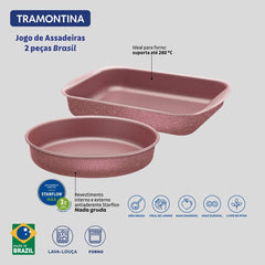 Jogo De Assadeiras Tramontina Brasil 02 Peças Alumínio Starflon Max Rosa