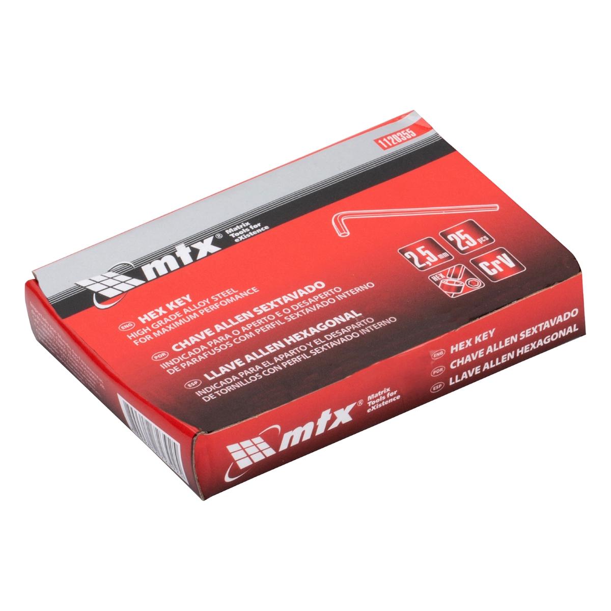 Chave Allen Curta 25 Peças 2,5 mm Aço Cromo Vanádio Fosfatizada Mtx