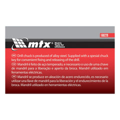 Mandril Para Furadeira Com Chave Cone B12 1,5-13mm MTX