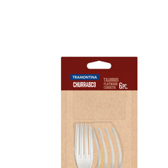 Conjunto 6 Garfos De Mesa Tramontina Dynamic Aço Inox E Madeira Natural Cabo Com Rebites Alumínio