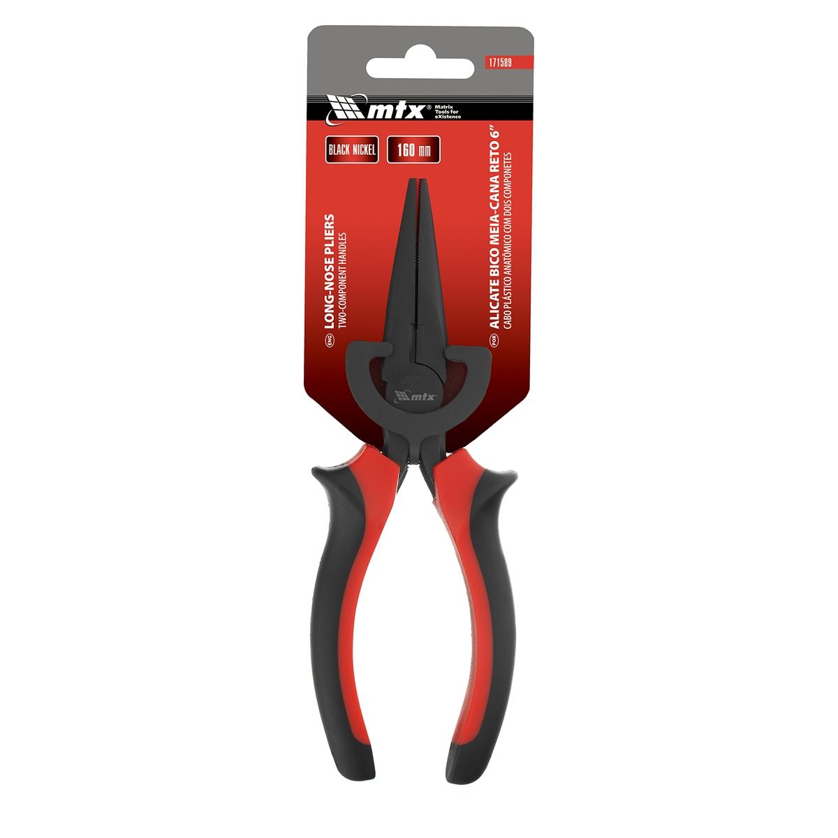 Alicate Bico Meia Cana Reto Black Nickel Niquelado 6'' 160mm Cabo Dupla Injeção MTX 171589