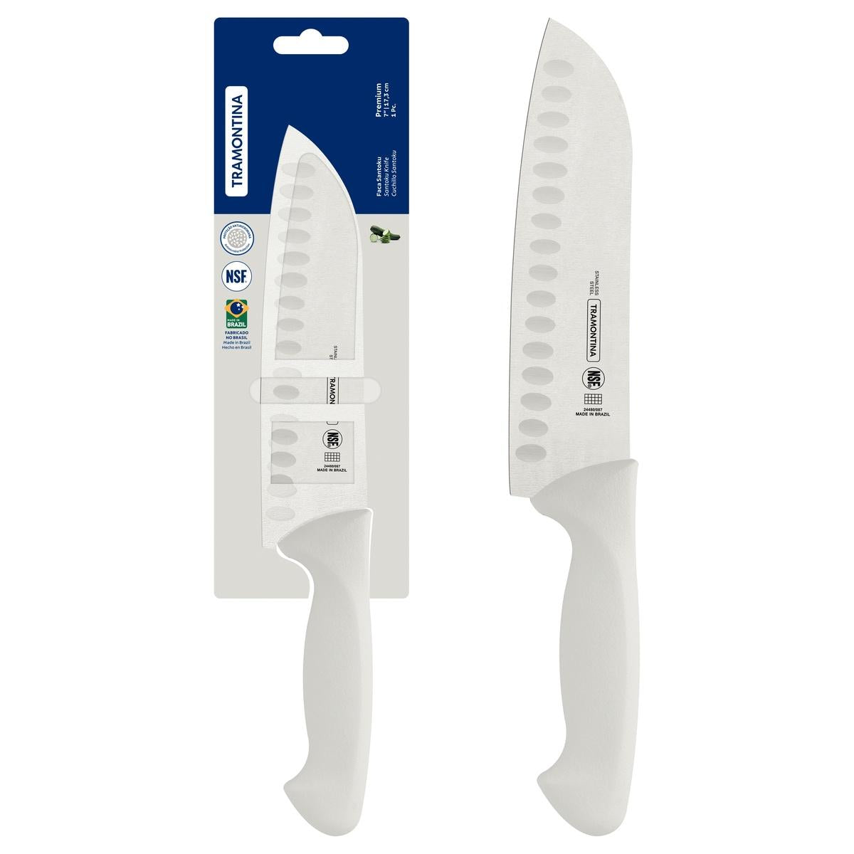 Faca Santoku Tramontina Premium 7 Polegadas Aço Inox Cabo Branco Profissional Alta Precisão