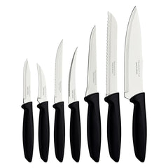 Jogo De Facas Tramontina Plenus 07 Peças Aço Inox Cabos Preto Resistente Para Cozinha Profissional