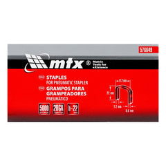 Grampos para Grampeador Pneumático 22mm 11,2mm 0,6mm 5000pcs Aço MTX 576649 20GA
