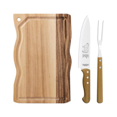 Kit Para Churrasco Tramontina 3 Peças Aço Inox E Madeira Natural Com Tábua E Faca