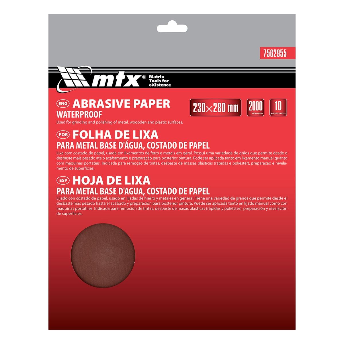 Folha de Lixa para Metal MTX 7562955 Grão 2000 230x280mm 10 Peças Base D´Água