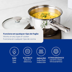 Caldeirão Tramontina Allegra Com Fundo Triplo Aço Inox 16 cm 2,1 L E Tampa De Vidro